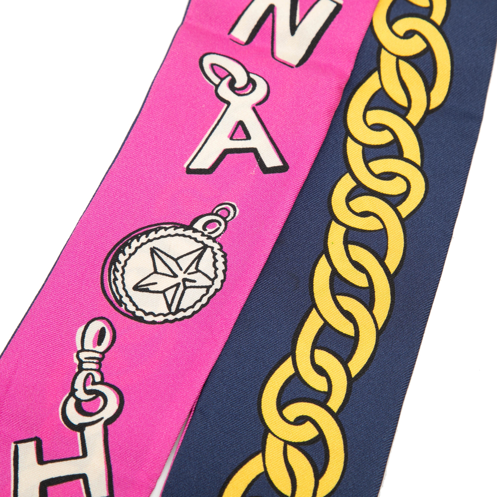 Pre-Loved Chanel Coco Charms Print Silk Slim Bandeau Scarf - Picture 5 of 6